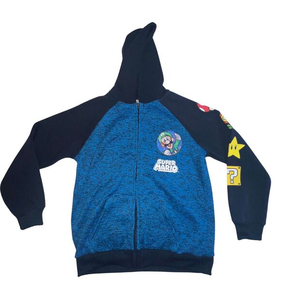Nintendo Super Mario Bros Video Game Hoodie Boy Large Jumper Full Zip Sweatshirt - Picture 1 of 16